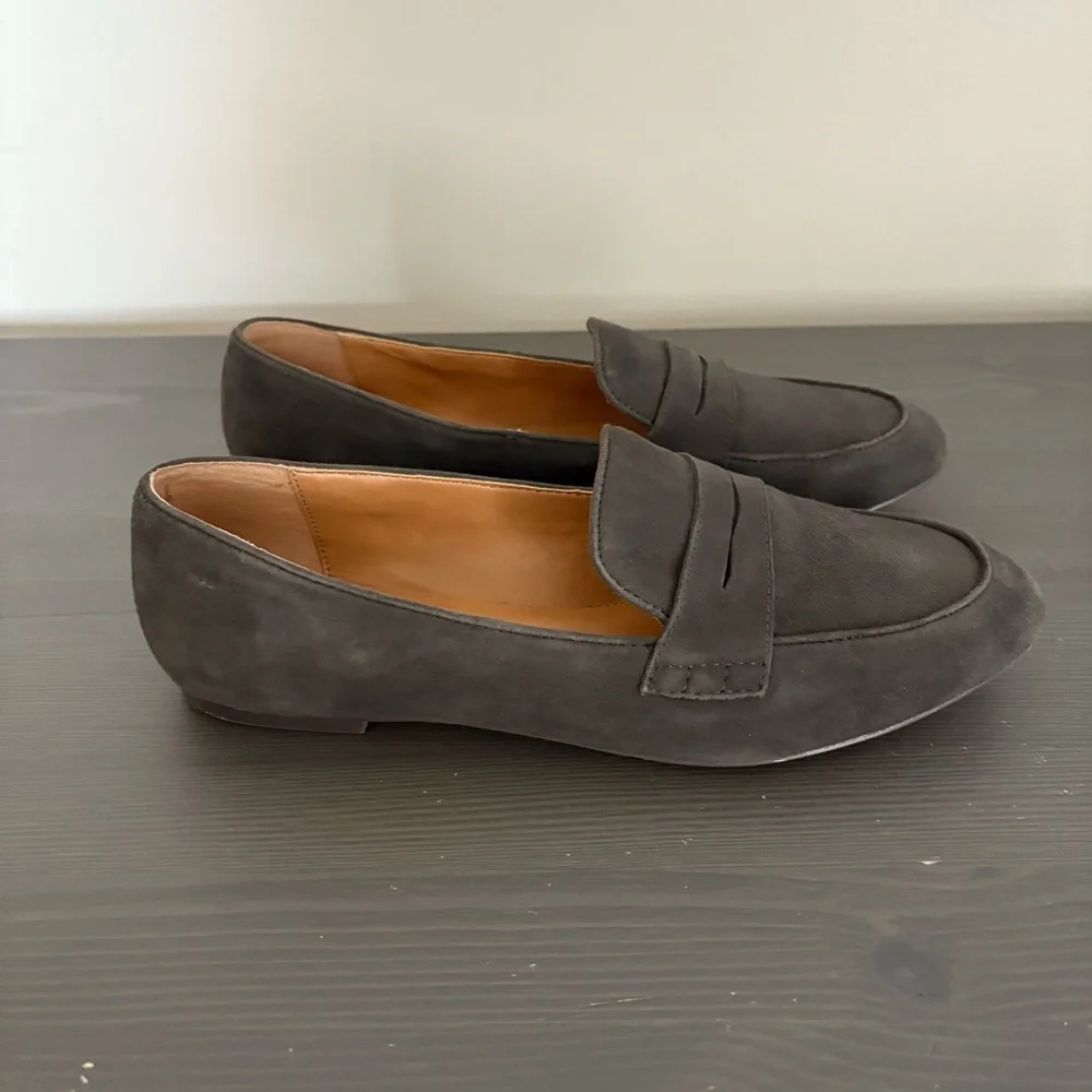J Crew Factory‎ Suede Penny Loafers Slip On Dark Gray Flats 9.5